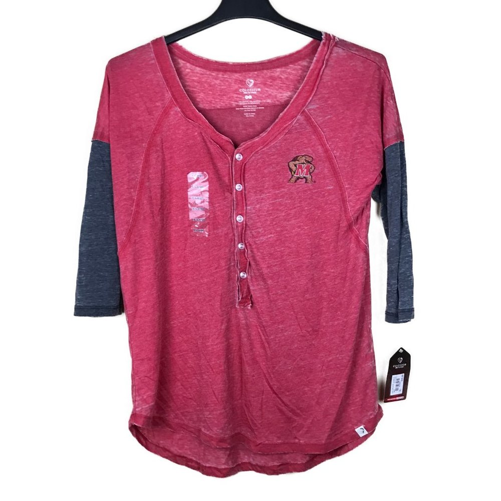 Maryland Terrapins Women's 3/4 Sleeve Button Down Red & Grey - Size: XL - New!